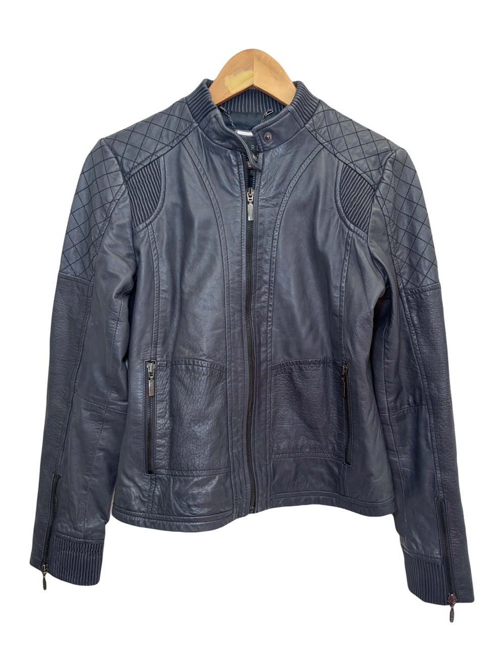 Bernardo Gray Genuine Leather Moto Bomber Jacket Quilted Trim Full Zip Small